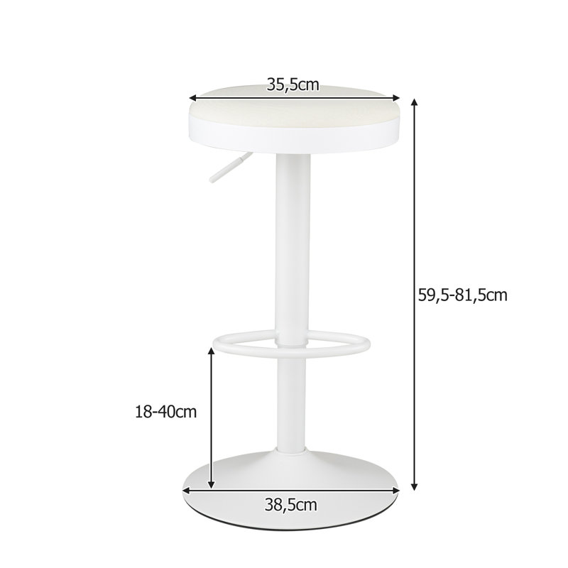 Ensemble de 4 tabourets de bar, tabourets de bar de cuisine réglables en hauteur, pivotants, blancs, Blanc, 4