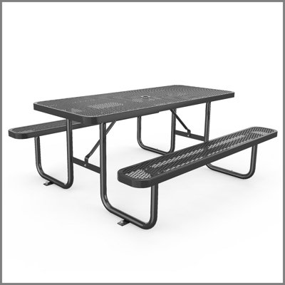 Ensemble de table longue et de chaises noires de 6 pi avec trou pour parasol