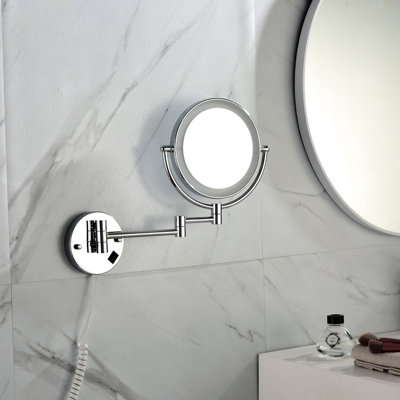 Miroir de meuble-lavabo mural grossissant à finition murale de 8 pouces à finition DEL, extension 12, grossissement 1 / 3x, rotation à 360 degrés, miroir de rasage à bouton étanche pour salle de bain,