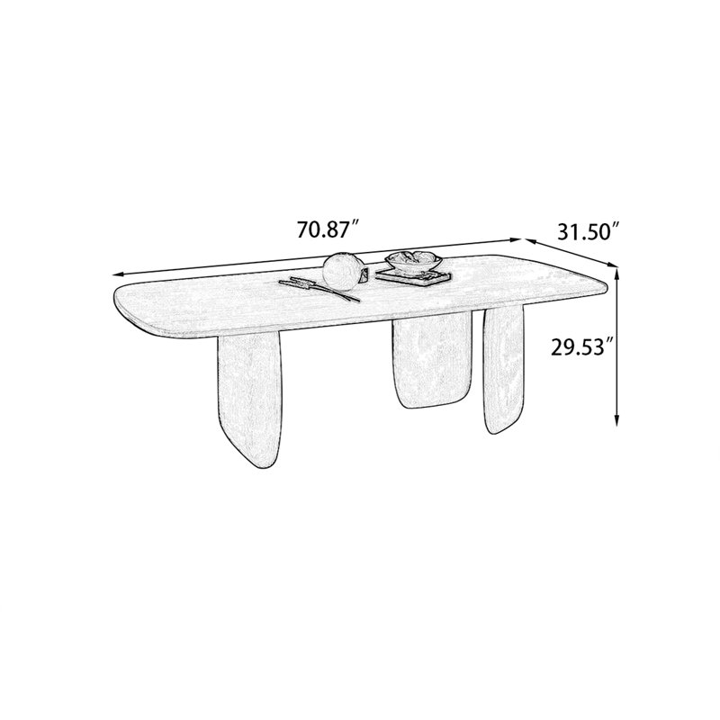Table de salle à manger rectangulaire noire en bois massif, 29.53" H x 70.87" L x 31.5" W, Noir