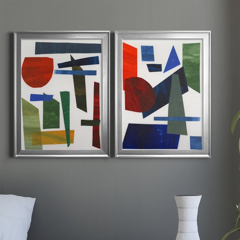«Colorful Shapes II», reproduction encadrée de qualité supérieure - prête à être accrochée, Argent