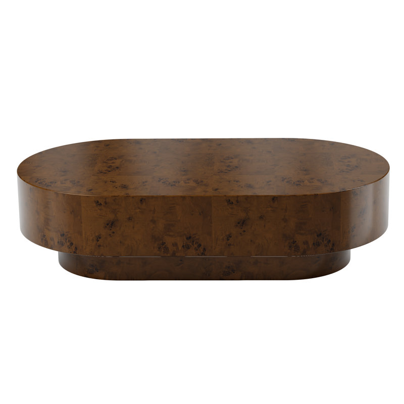Table basse ovale en bois massif de 43,7 po avec piédestal robuste en bois massif de style Mid-Century pour salon, Noyer