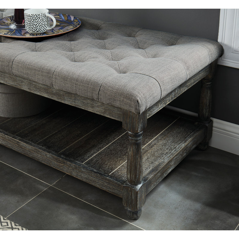Banc de rangement rembourré avec tablettes Hetzel, gris,  H 18,25 po x l 54 po x P 23 po