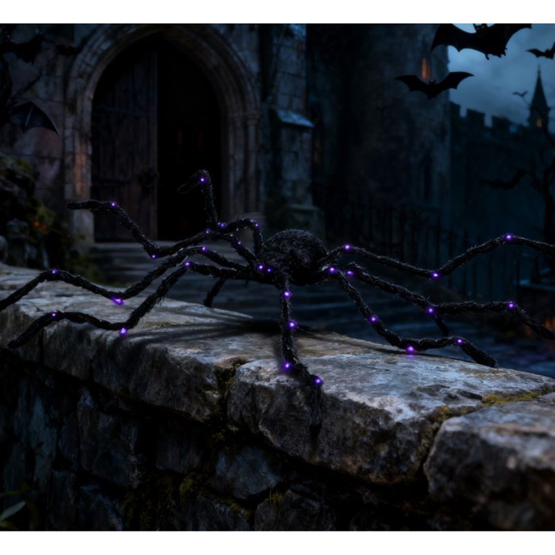 Décoration de cour d'Halloween, araignée surdimensionnée lumineuse avec pieds pliables