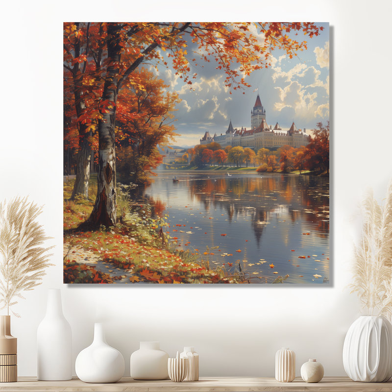 Automne, rivière Grand à Ottawa III - salon d'art mural de la ville Ottawa, H 30 po x l 30 po, Sans cadre, métal