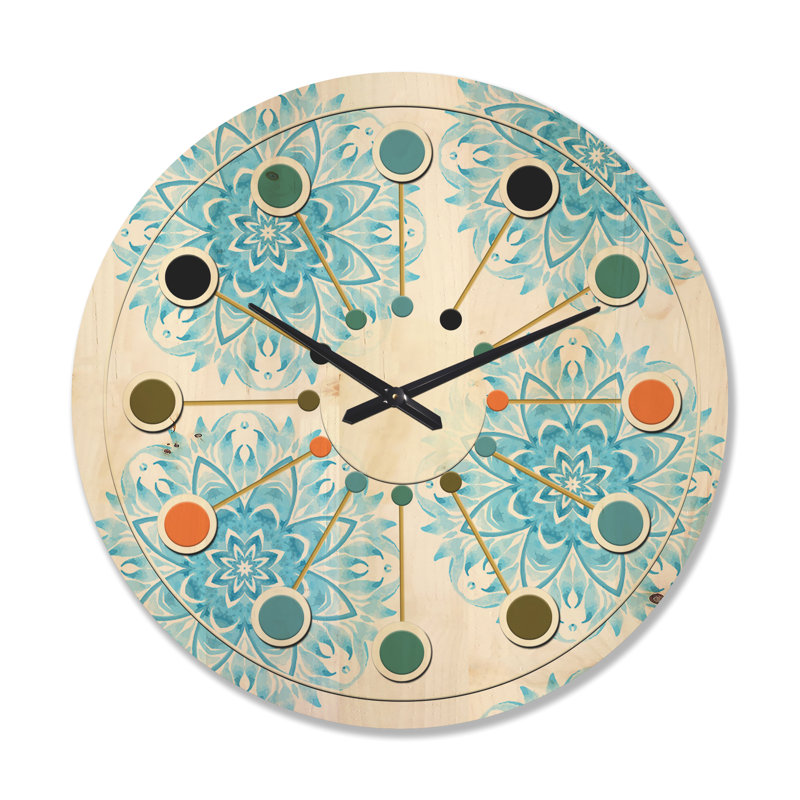 Horloge murale circulaire en bois Mid-Century, Grand