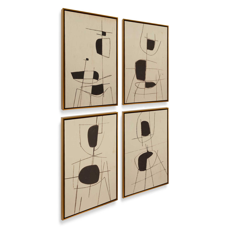 Ensemble de 4 imprimés «Lines of Stillness», Cadre flottant doré poli, 30 po x 20 po