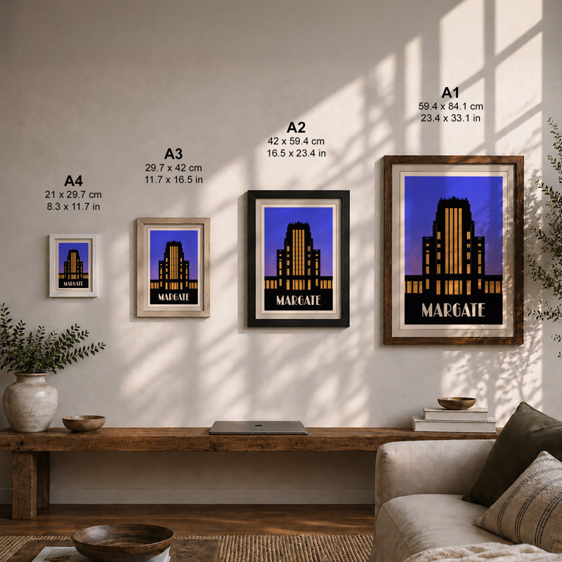 Margate Tower Art Deco - Framed Print, A2 - 59.4 x 42.0 cm, Walnut