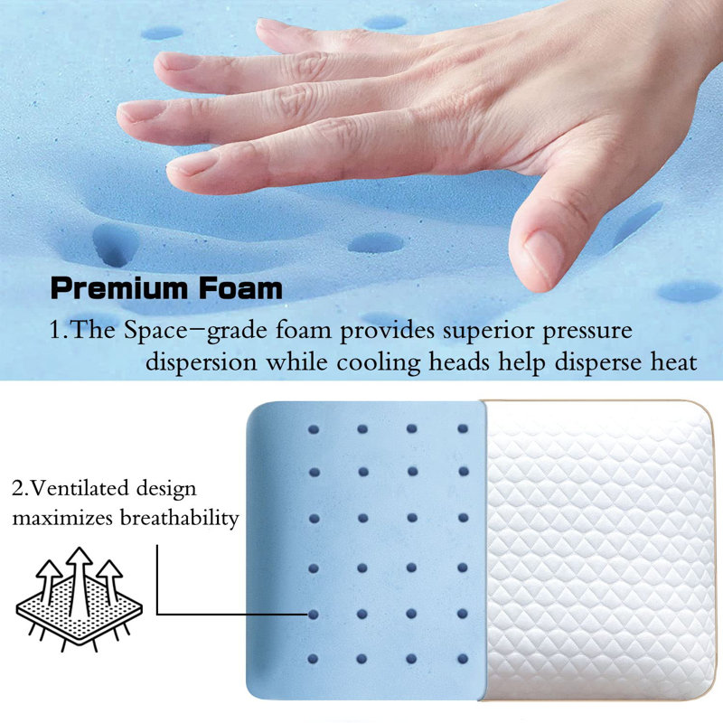 Standard Size White Memory Foam Cooling Gel Pillows Set of 2