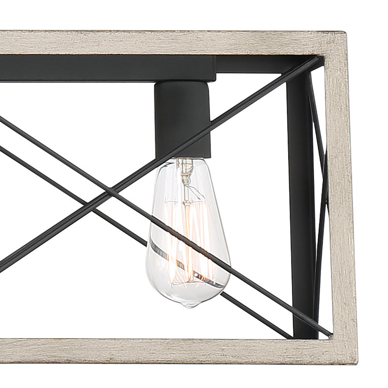 Luminaire suspendu carré / rectangulaire à 5 lumières pour îlot de cuisine, Zinc vieilli, Bois flottant