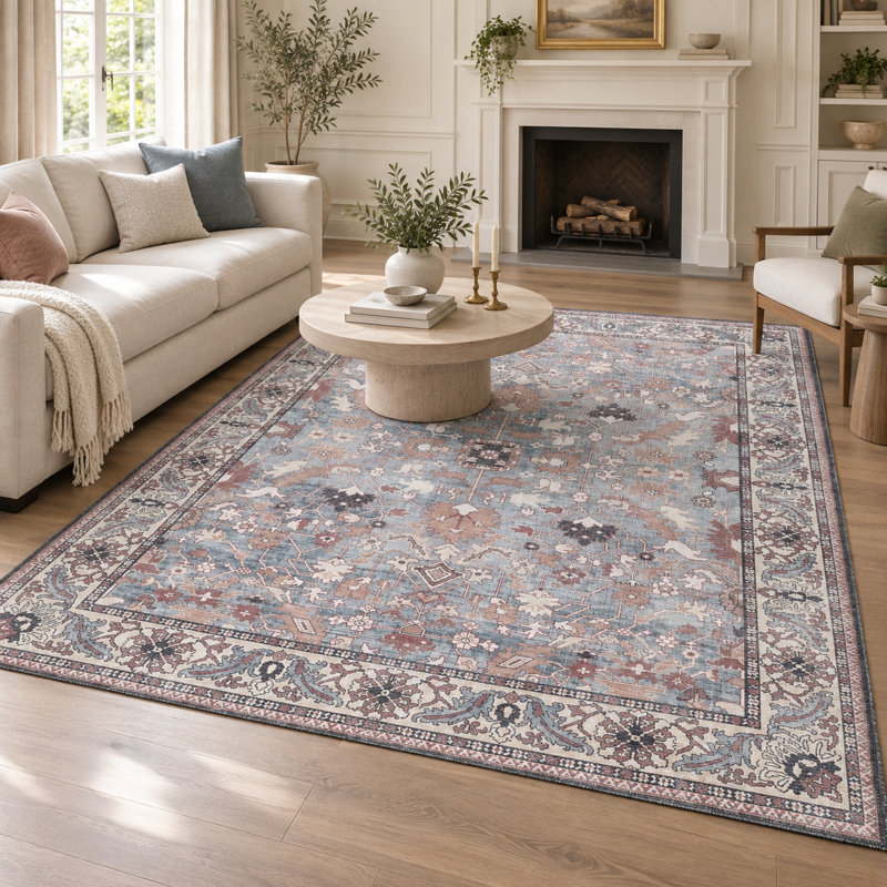 Tapis vintage lavable à la machine Zehorit pour salon, tapis de couloir et tapis d'entrée, Rectangle 7 pi 10 po x 10 pi