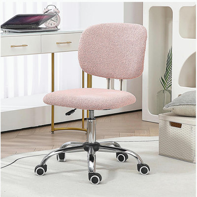 Fauteuil de bureau sans accoudoirs, fauteuil de bureau en tissu polaire Teddy, fauteuil de bureau avec hauteur réglable et roulettes pivotantes