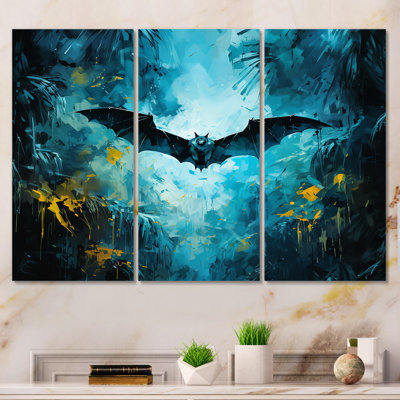 «Blue Watercolor Night Bat Charm II», art mural chauve-souris animal