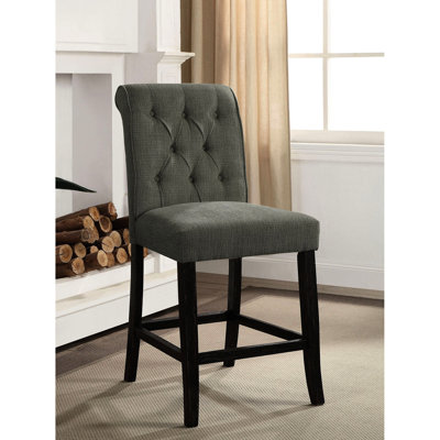 Chaises de salle à manger rembourrées en tissu 2 pièces, couleur noir et gris antique, dossier capitonné, siège rembourré, bois massif, 2 pièces glamour
