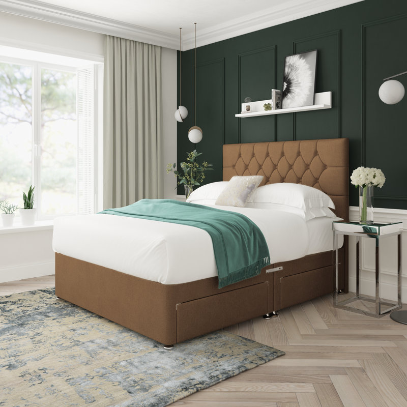 Divan Bed Base, Single (3'), Mink, Right Side Drawers