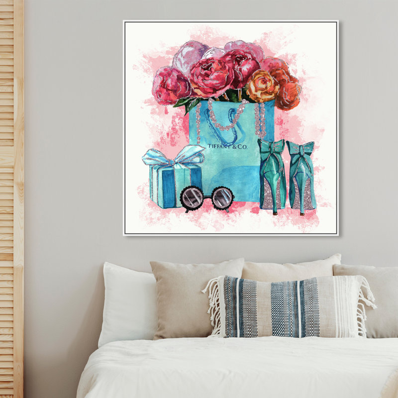 «Fashion and Glam Sparkle Blue Essentials», impression sur toile, H 40 po x l 40 po, Cadre blanc
