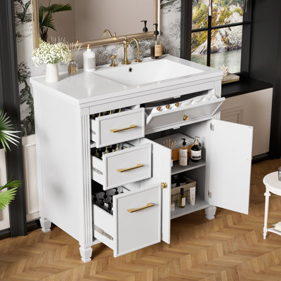 Meuble-lavabo de 36 po avec lavabo en céramique, tablette réglable et tiroirs Koda