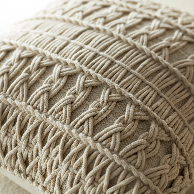 Natural Handwoven Cotton Euro Throw Pillow with Layered Pattern