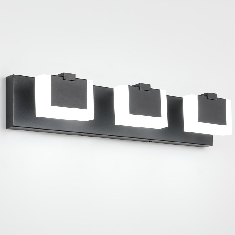 LED Black Bathroom Vanity Light, High Transmittance and Dimmable 5500K with Clear Acrylic Shade, 3