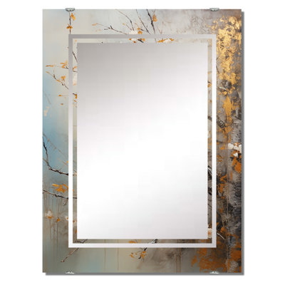 Grey White Birds On Floral Tree Wall Mirror, Bird Gold Modern - Grey And White Birds On Floral Tree I