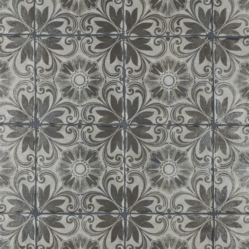 Costa 8" x 8" Ceramic Patterned Wall & Floor Tile, Matte Gray/Brown
