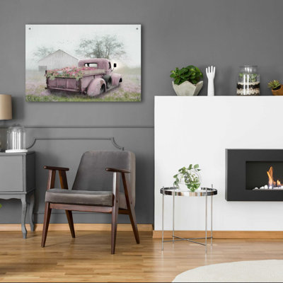 «Pink Flower Truck» par Lori Deiter, art mural en verre acrylique