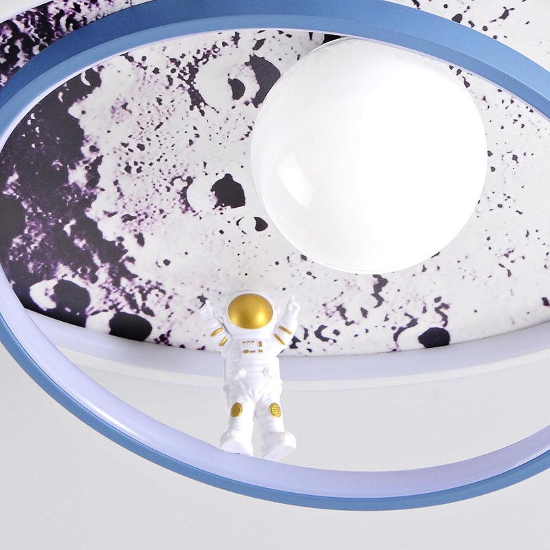 Flush Mount Lighting LED Modern Design Astronaut Ceiling Light Dimmable With Remote Control, Moon, White