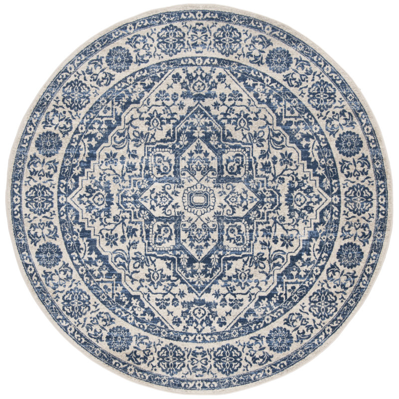 Oriental Light Gray/Ivory Area Rug, Round 5', Light Gray/Ivory