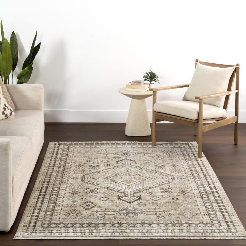 Vanesa Transitional Medallion Fringe Area Rug, Rectangle 4' x 6'5"