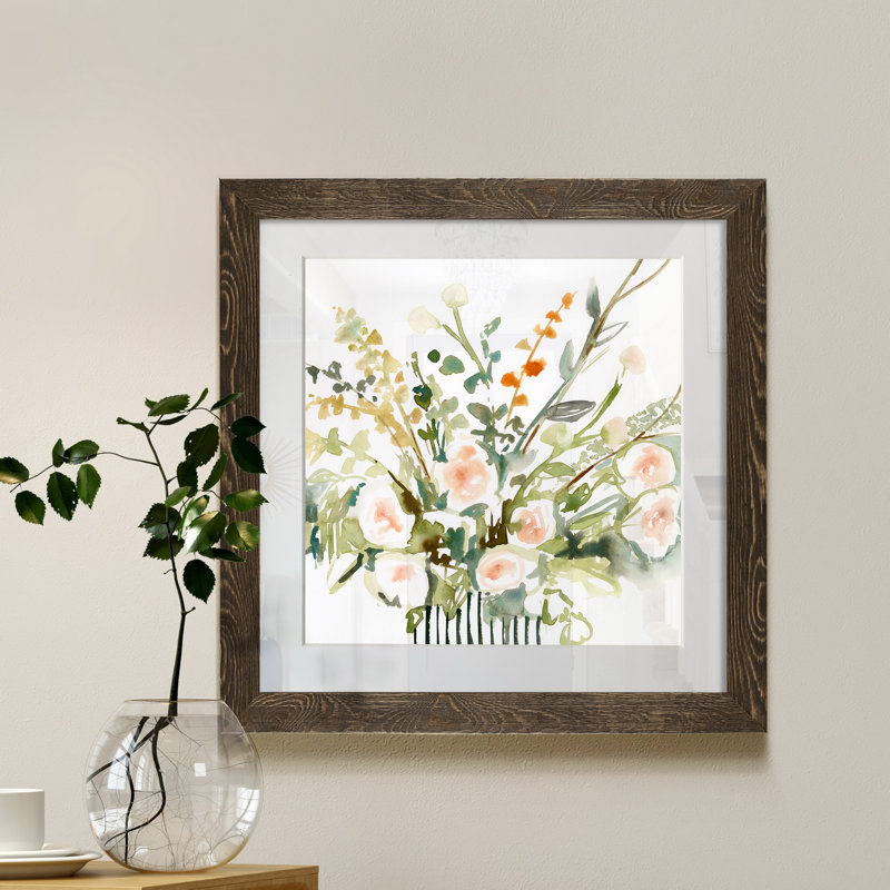Imprimé fleurs en « I », Papier, cadre noyer, H 21 po x l 21 po x P 1 po