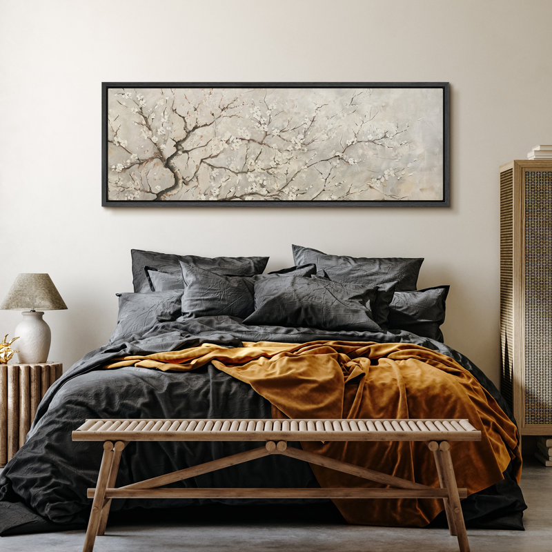 Art mural sur toile de fleur de cerisier gris, H 20 po x l 60 po, Impression encadrée flottante sans passe-partout