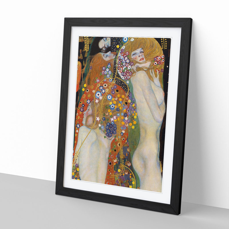 Water Serpents II by Gustav Klimt - Picture Frame Painting, 65cm H x 48cm W x 2cm D, Black
