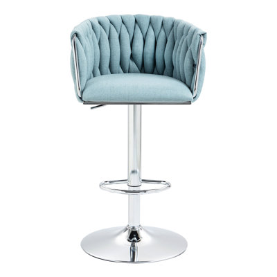 2 tabourets de bar pivotants à 360 ° - hauteur de comptoir réglable, dossier tissé et repose-pieds en tissu bleu pour la cuisine, le café, la hauteur de pub avec repose-pieds, îlot de cuisine, (de 2