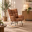 Chaise berçante à bascule à oreilles en tissu peluche confortable avec poche latérale, base en bois massif, fauteuil d'allaitement multifonctionnel pour chambre d'enfant et salon, brun