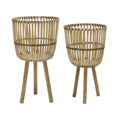 Wicker Modern Boho Bamboo Planter Set