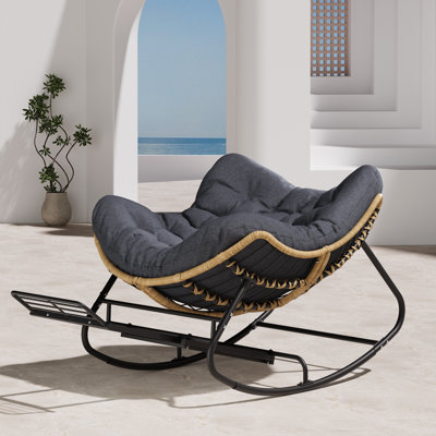 Rocking Chair With Cushion And Retractable Footrest â€“ Indoor/Outdoor Steel Frame Rocker by George Oliver