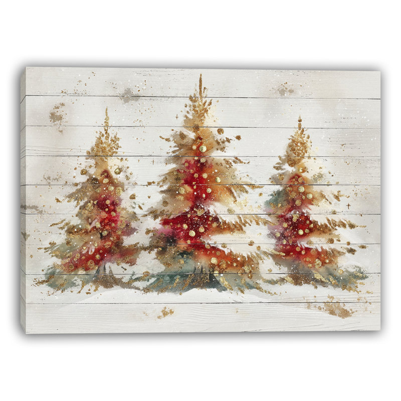 «Three Joyful Holiday Trees», art mural sur toile tendue, H 16 po x l 12 po