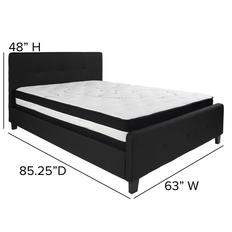Black Queen Upholstered Platform Bed with Tufted Headboard
