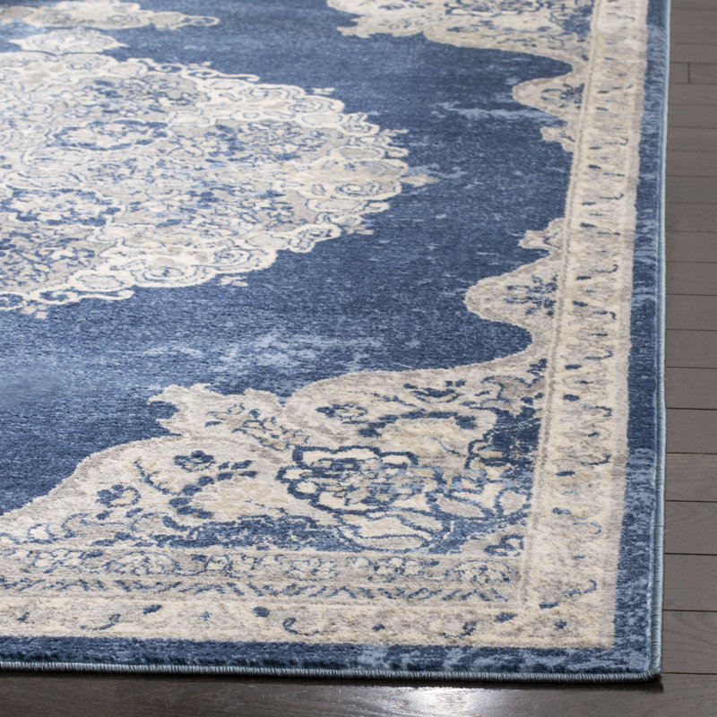 Barcus Navy/Light Gray Oriental Rug, Square 3'