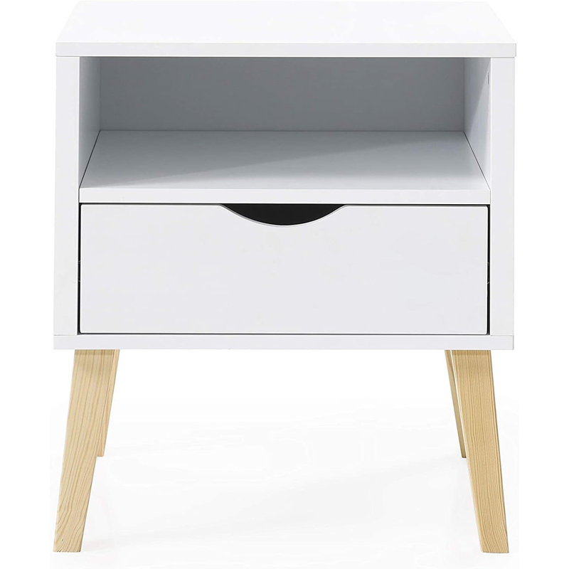 Table de chevet compacte Mid-Century avec tiroir et tablette ouverte