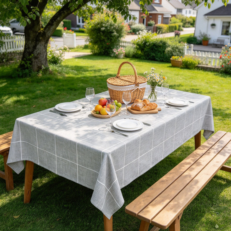Heavy-Duty Grey Cotton Linen Rectangular Tablecloth