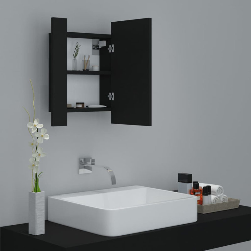 Engineered Wood Flat Wall Mirror, Black, 14.6" x 15.7"