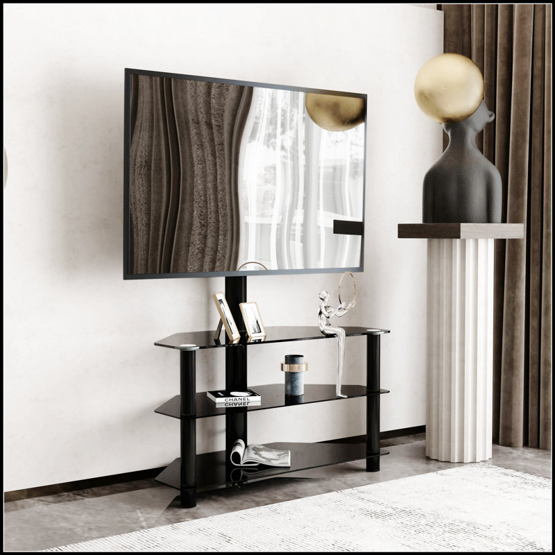 35.4 Inch Black Multi-Function TV Stand with Height Adjustable Bracket and Swivel 3-Tier Shelves
