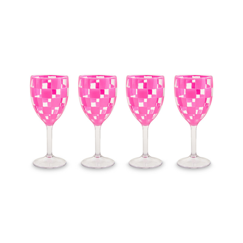 Verre à vin en acrylique à carreaux roses, Rose / transparent