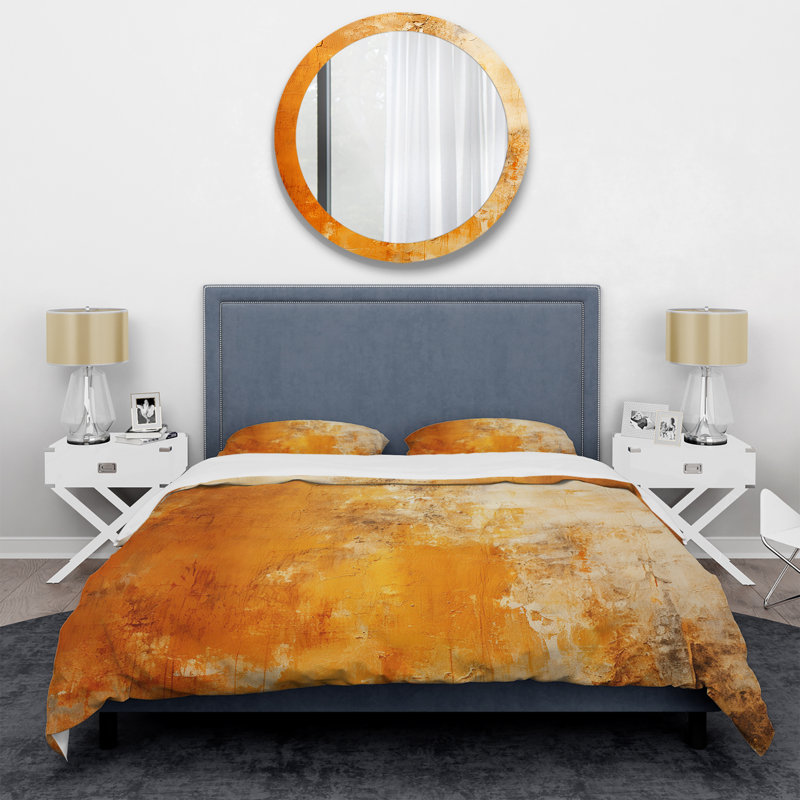 Ensemble de housse de couette jaune abstrait, Housse de couette simple + 1 taie décorative stan