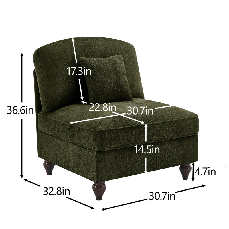 Canapé sans accoudoirs en chenille avec 1 coussin - Vert