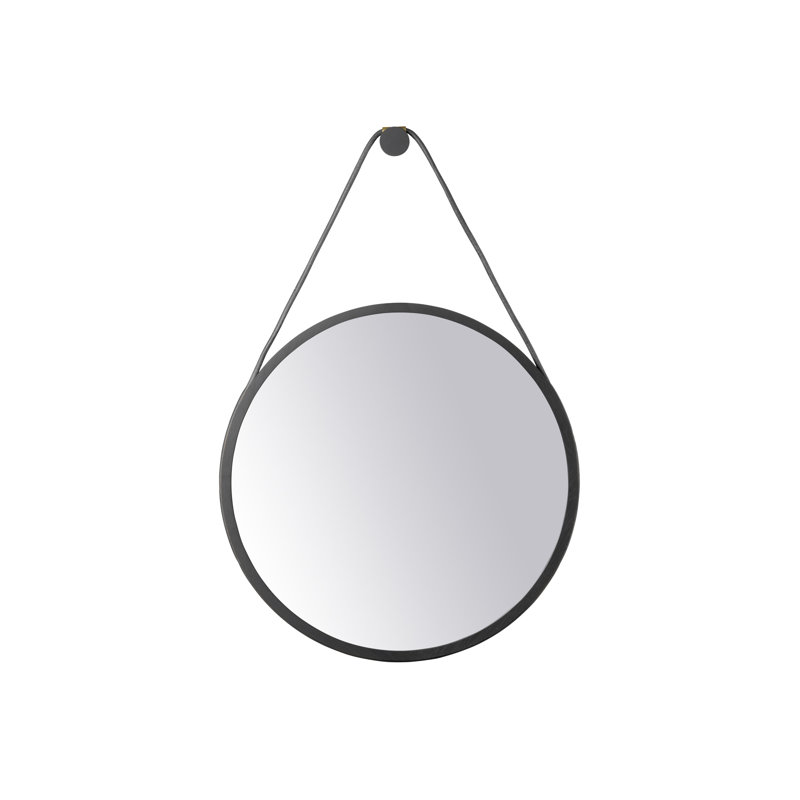 Mosso Round Solid Wood Framed Wall Mirror, 23.62" x 23.62", Black