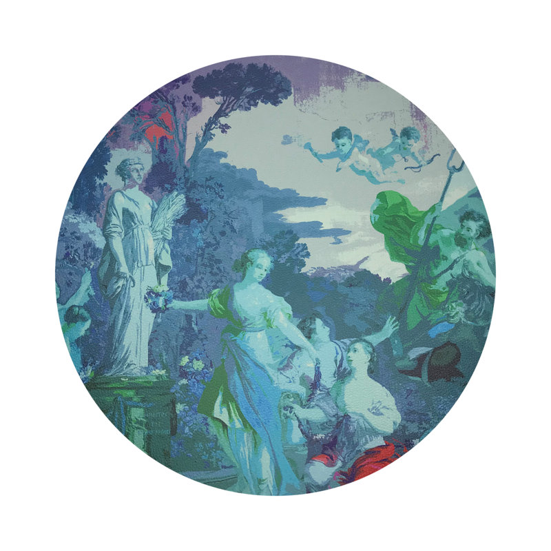 Cyprus Picnic Vegan Leather Round Coasters, Cyan