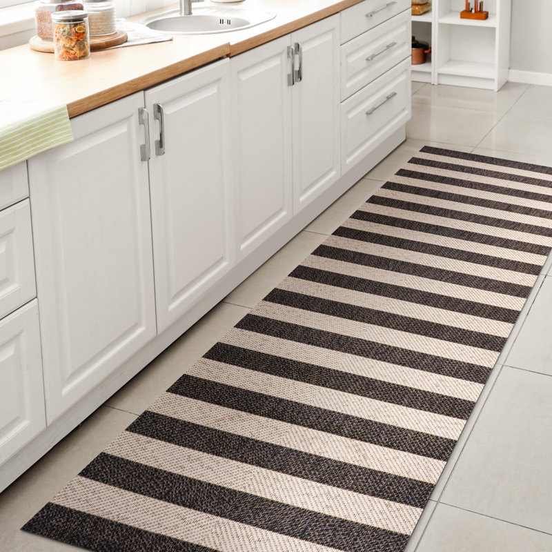 Tapis intérieur / extérieur noir / beige Hedya, Tapis de couloir 2 pi x 8 pi
