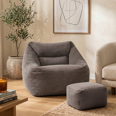 icon Natalia Large Beanbag and Pouffe Set Corduroy Navy Blue